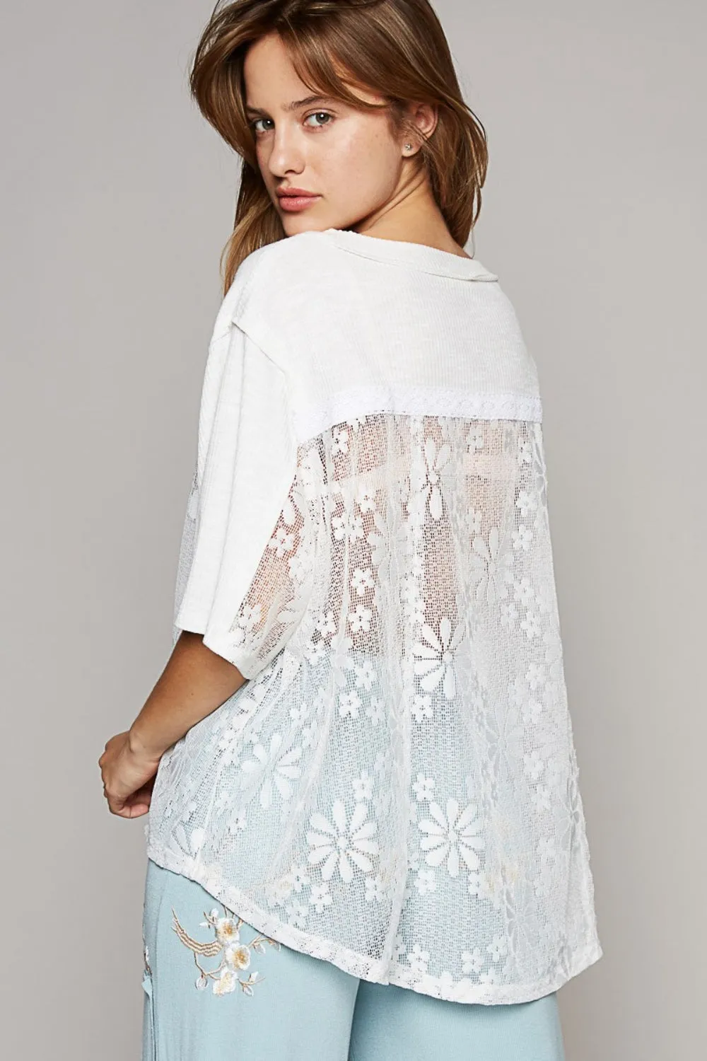 POL Round Neck Short Sleeve Lace Top sold by Charming Charlie product image thumbnail 2