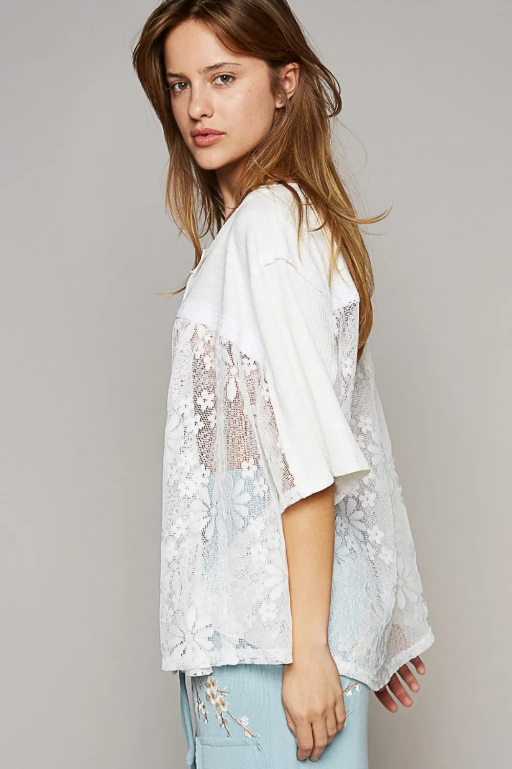 POL Round Neck Short Sleeve Lace Top sold by Charming Charlie product image thumbnail 3