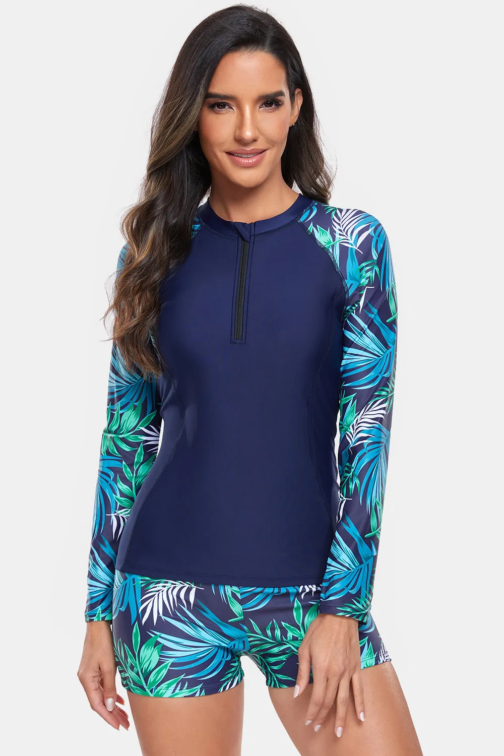 Printed Quarter Zip Long Sleeve Two-Piece Swim Set sold by Charming Charlie product image thumbnail 5