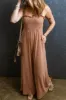 Frill Smocked Wide Leg Jumpsuit sold by Charming Charlie
