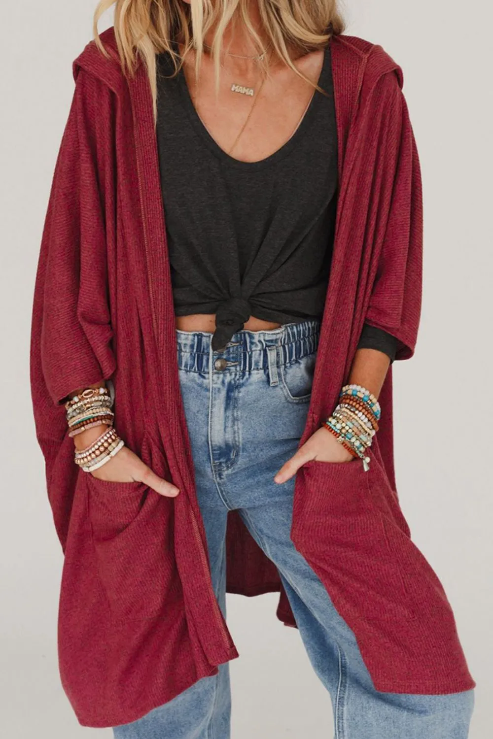 Open Front Hooded Cover Up sold by Charming Charlie