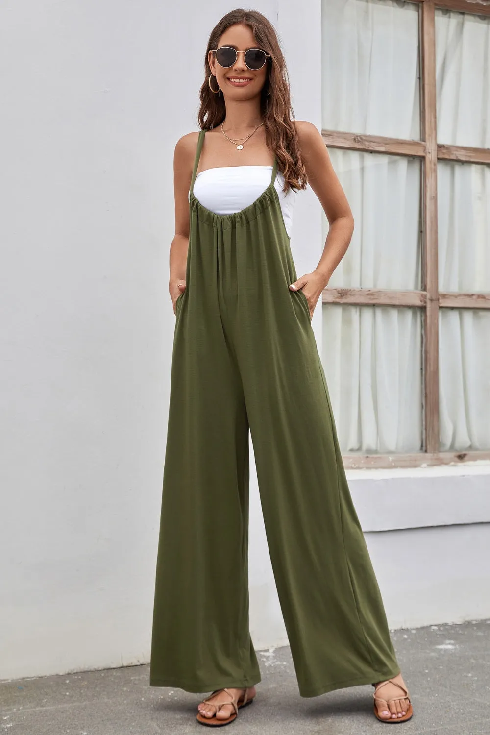 Tied Spaghetti Strap Wide Leg Jumpsuit sold by Charming Charlie