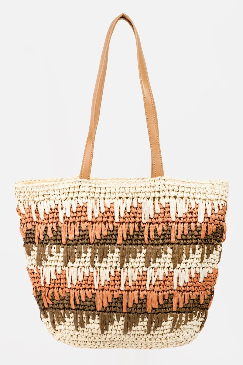 Fame Straw Braided Striped Tote Bag sold by Charming Charlie