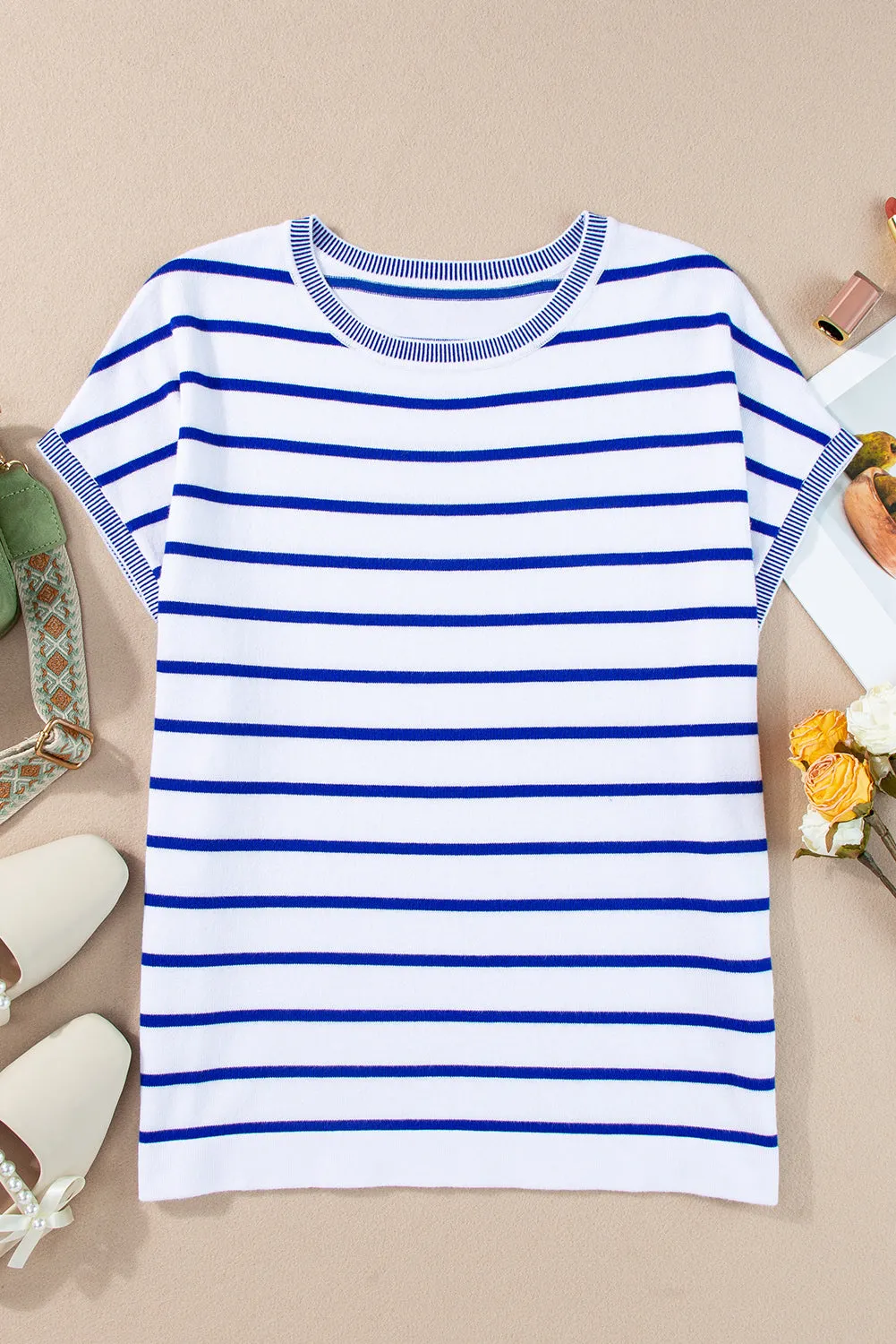 Striped Round Neck Cap Sleeve Knit Top sold by Charming Charlie product image thumbnail 2