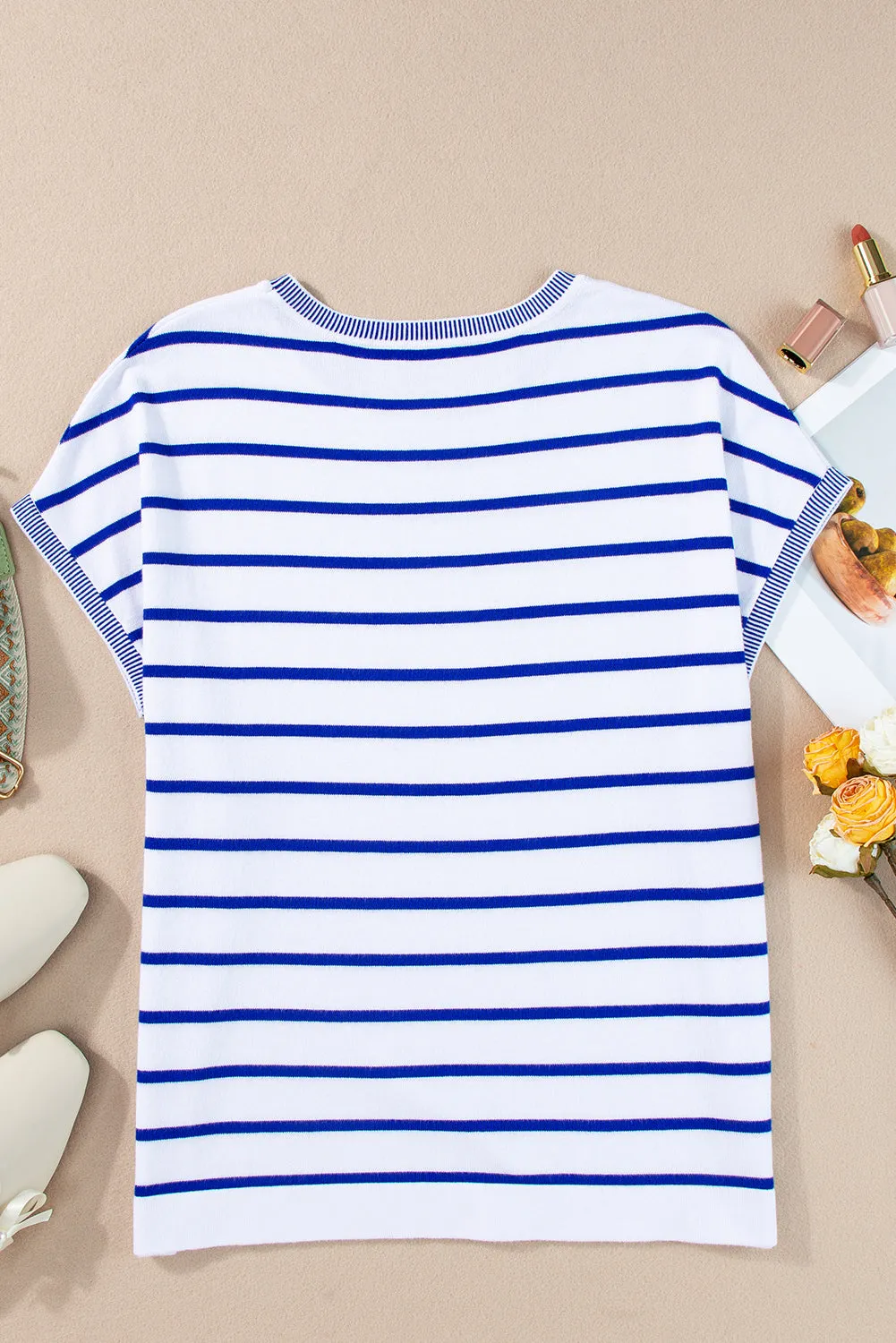 Striped Round Neck Cap Sleeve Knit Top sold by Charming Charlie product image thumbnail 3