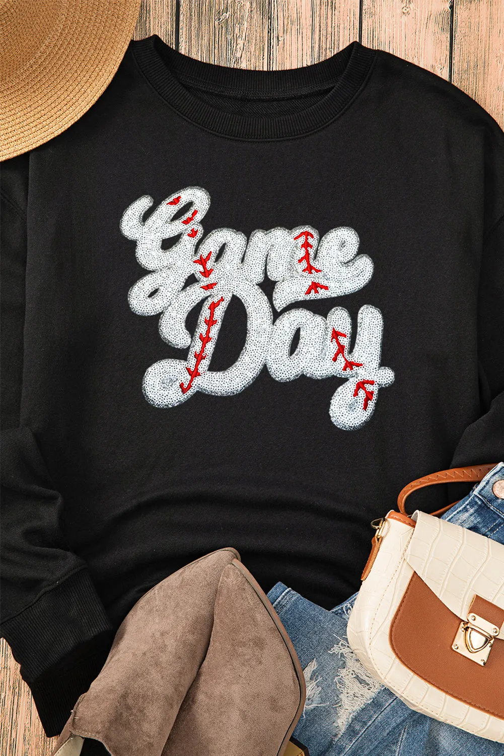 Letter Graphic Round Neck Long Sleeve Sweatshirt sold by Charming Charlie product image thumbnail 4