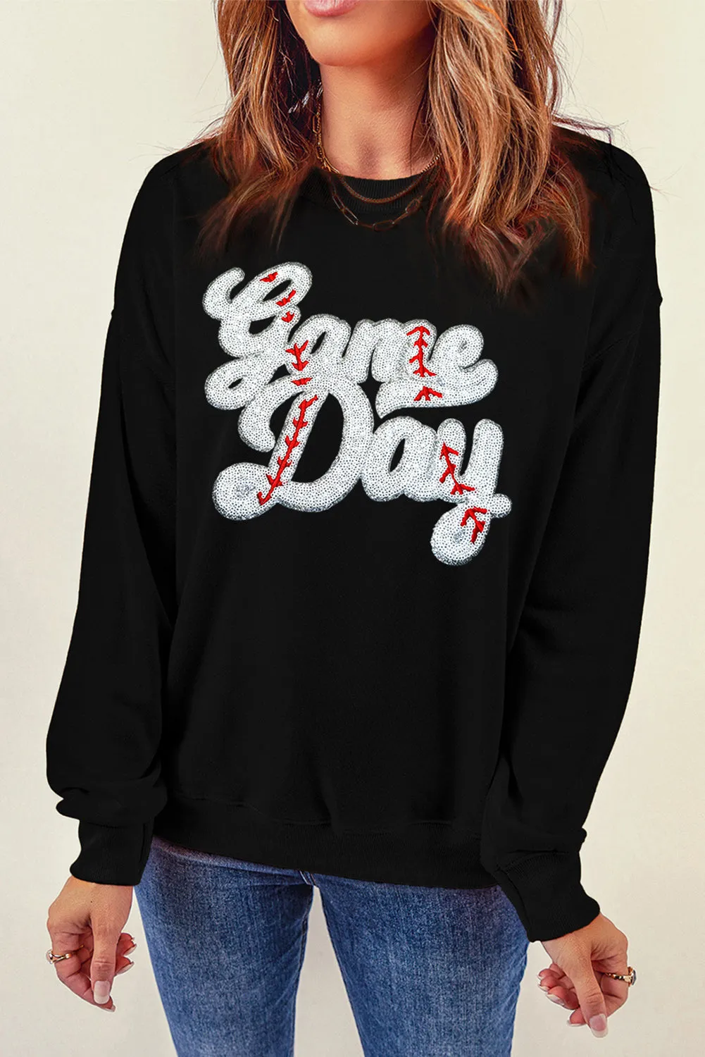 Letter Graphic Round Neck Long Sleeve Sweatshirt sold by Charming Charlie