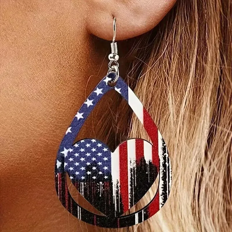 US Flag Pattern Wooden Earrings sold by Charming Charlie
