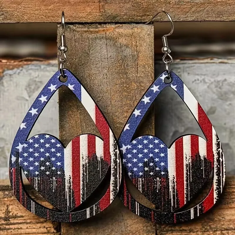 US Flag Pattern Wooden Earrings sold by Charming Charlie product image thumbnail 3