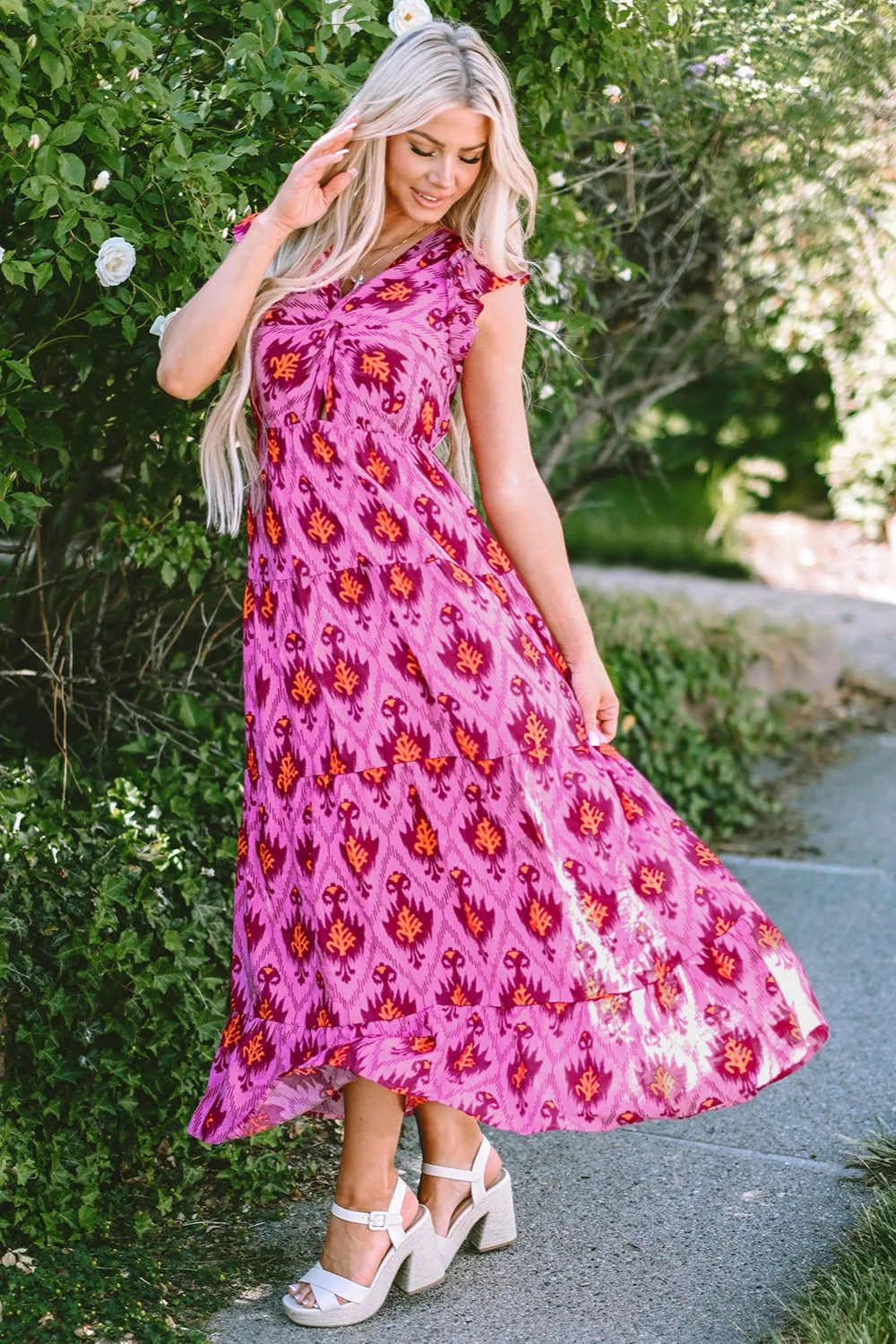 Twisted Printed Cap Sleeve Midi Dress sold by Charming Charlie product image thumbnail 3