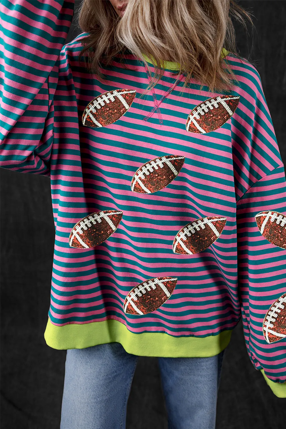 Striped Football Long Sleeve Sweatshirt sold by Charming Charlie product image thumbnail 4