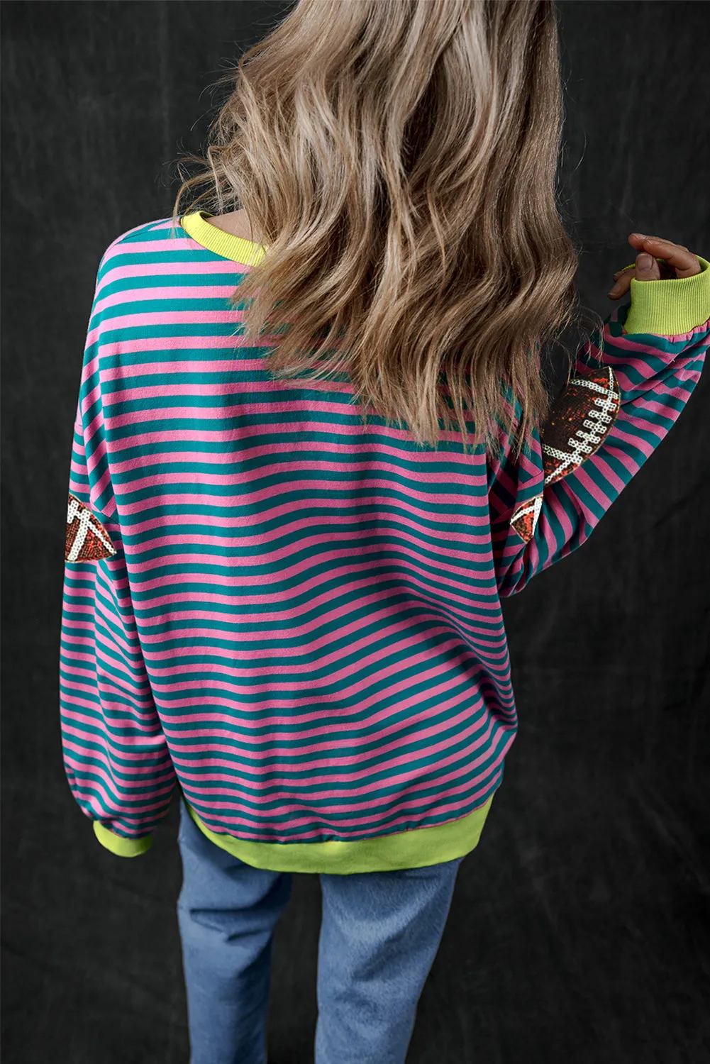 Striped Football Long Sleeve Sweatshirt sold by Charming Charlie product image thumbnail 5
