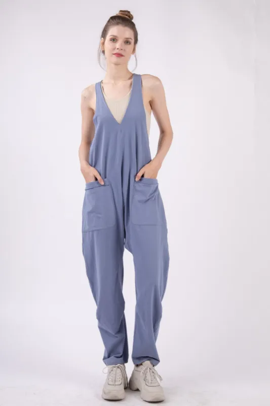 VERY J  Plunge Sleeveless Jumpsuit with Pockets sold by Charming Charlie