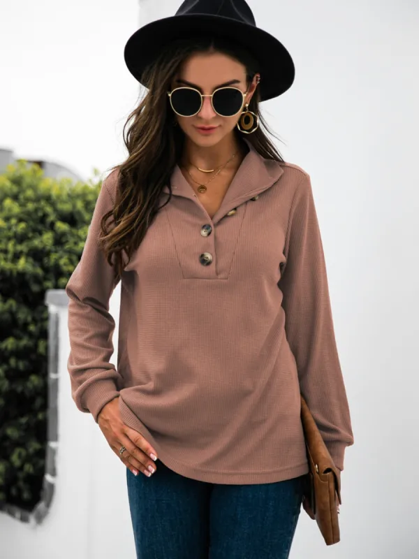 Half Button Long Sleeve T-Shirt sold by Charming Charlie