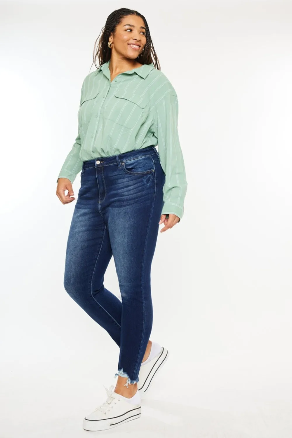 Kancan Full Size High Rise Frayed Ankle Skinny Jeans sold by Charming Charlie product image thumbnail 4
