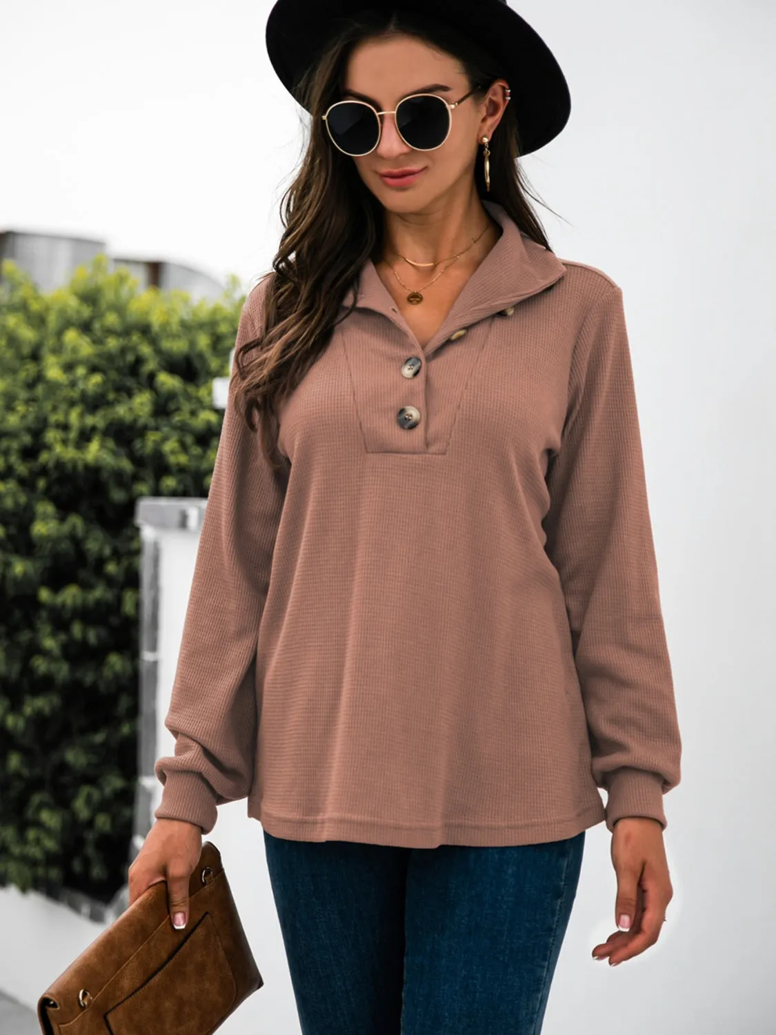 Half Button Long Sleeve T-Shirt sold by Charming Charlie product image thumbnail 4