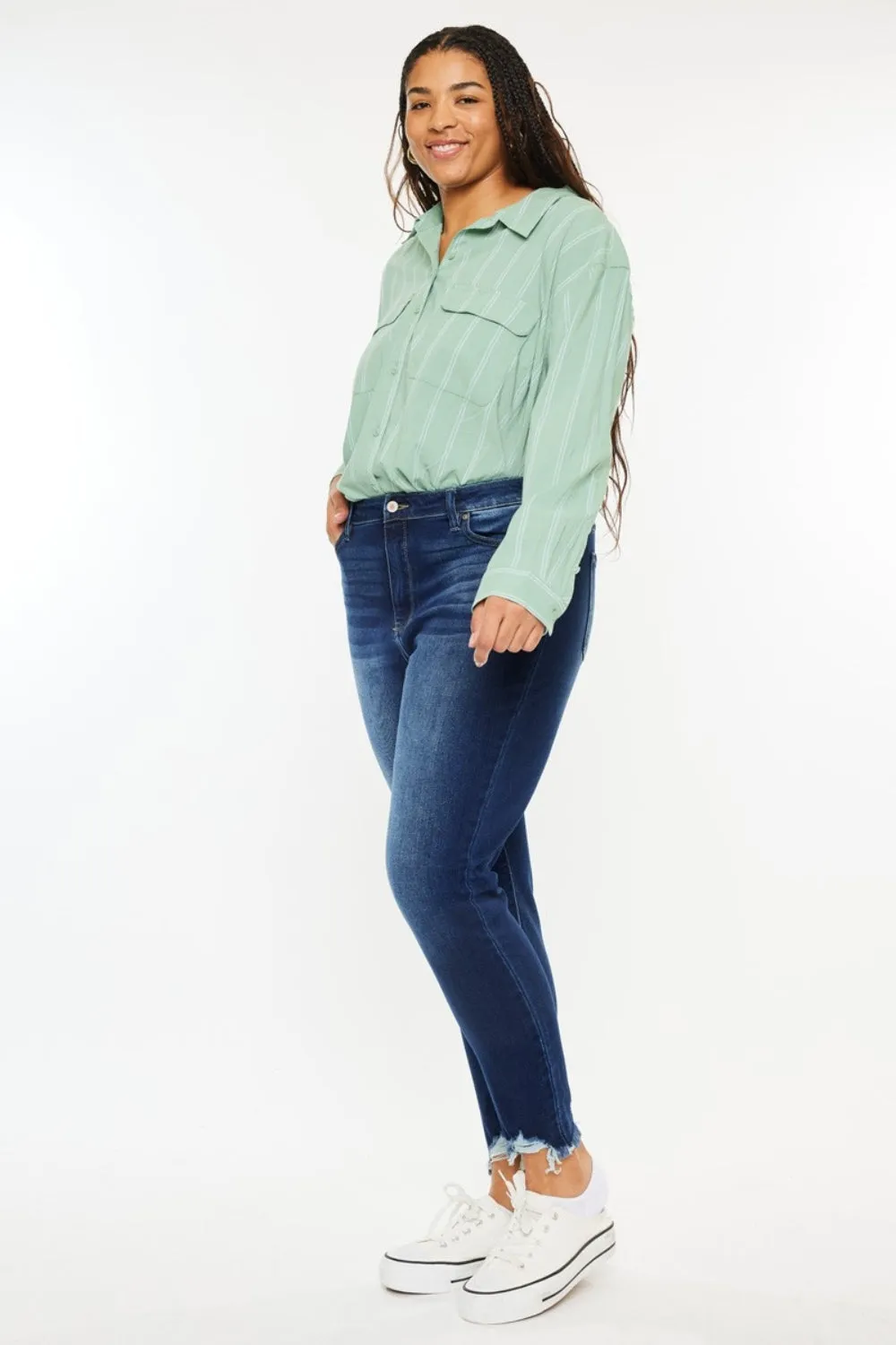 Kancan Full Size High Rise Frayed Ankle Skinny Jeans sold by Charming Charlie product image thumbnail 5