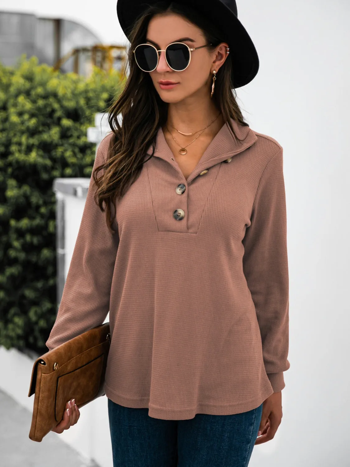 Half Button Long Sleeve T-Shirt sold by Charming Charlie product image thumbnail 5