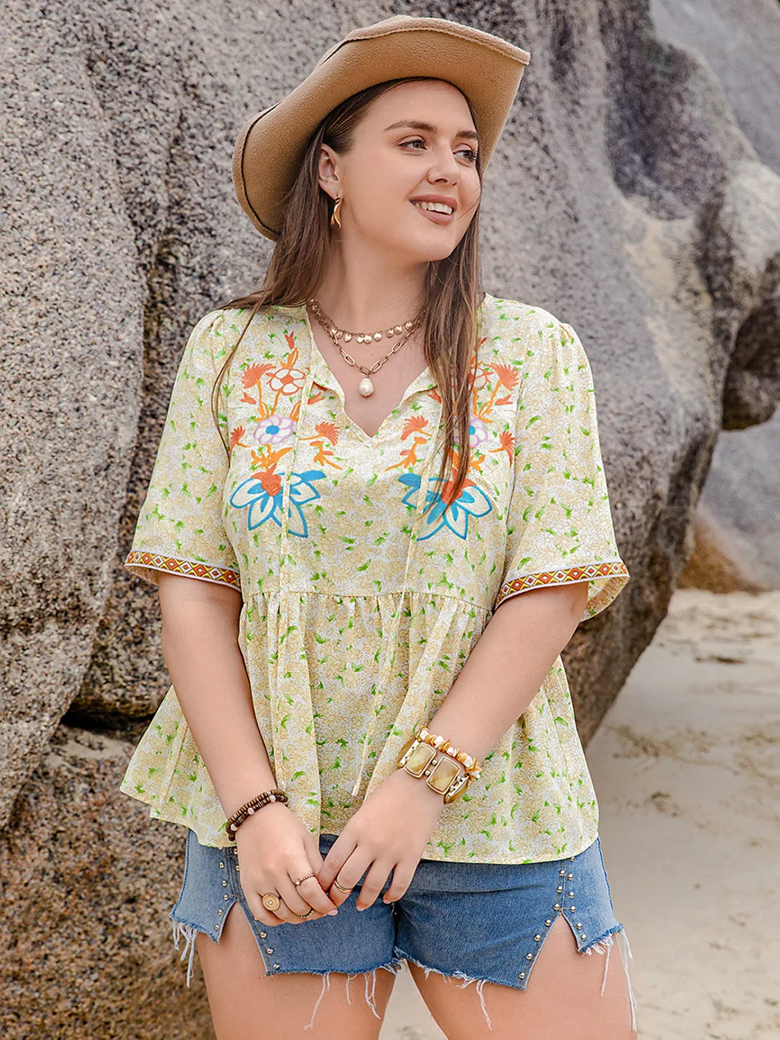 Plus Size Printed Tie Neck Half Sleeve Blouse sold by Charming Charlie product image thumbnail 4
