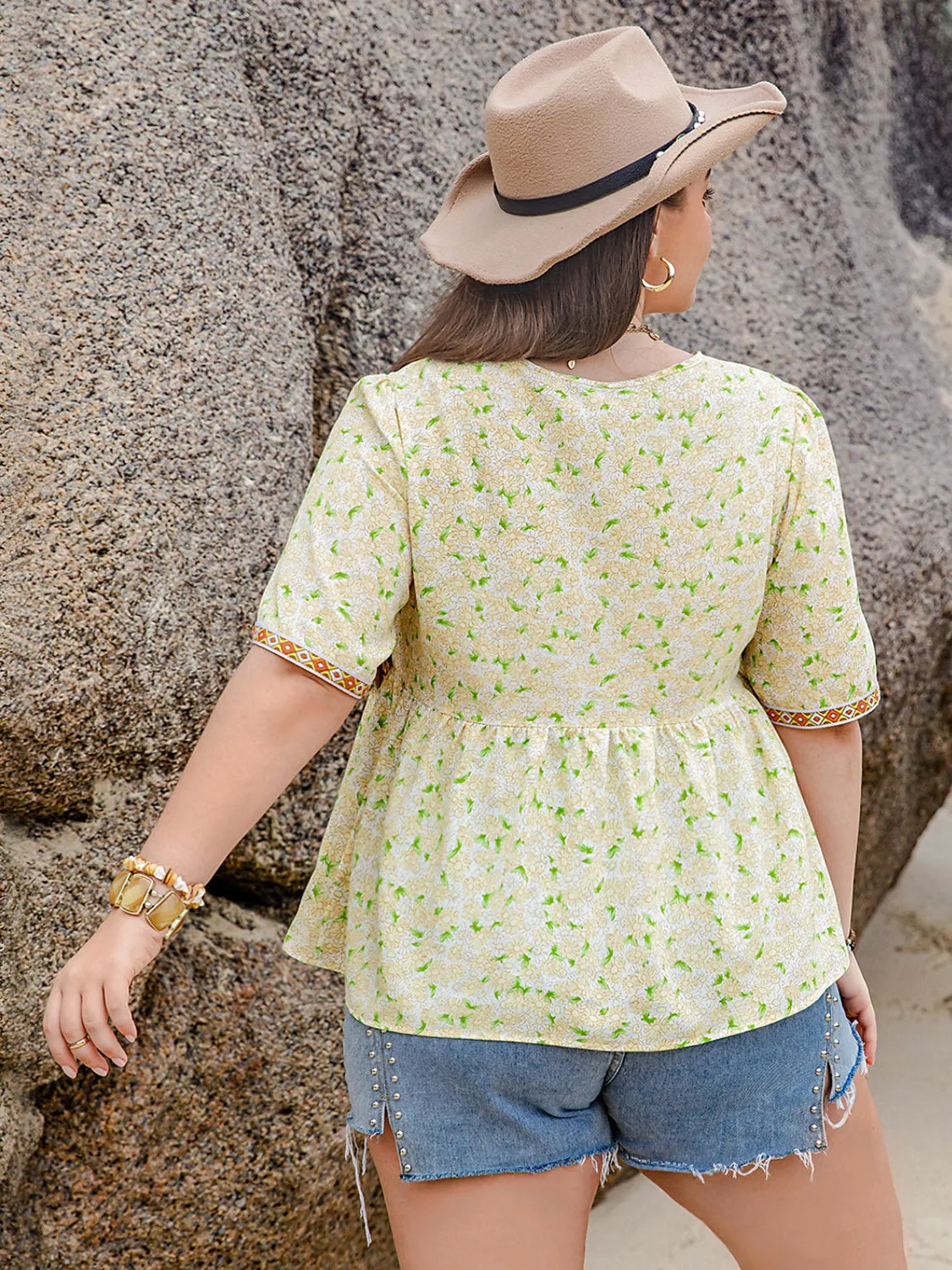 Plus Size Printed Tie Neck Half Sleeve Blouse sold by Charming Charlie product image thumbnail 2