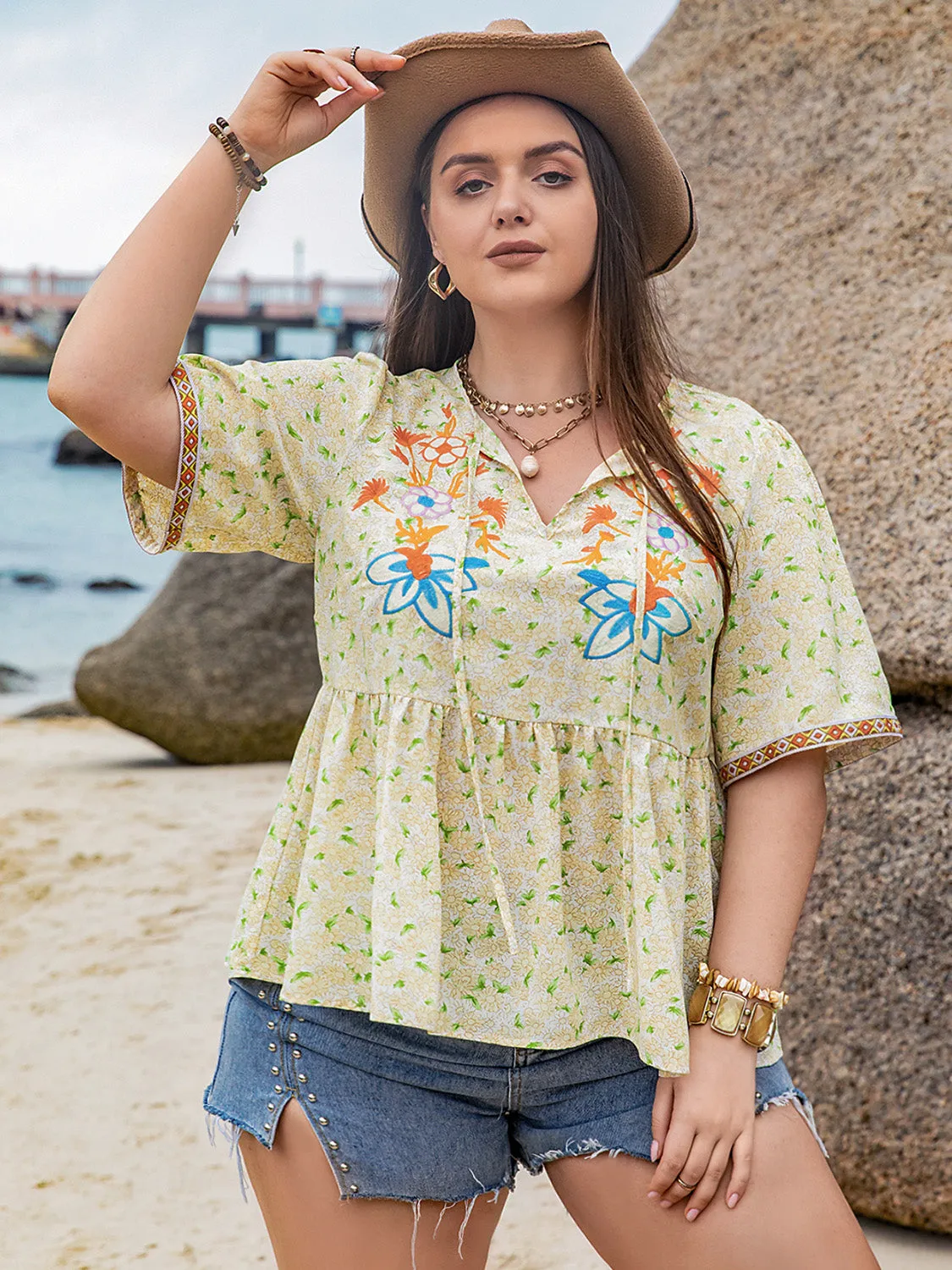 Plus Size Printed Tie Neck Half Sleeve Blouse sold by Charming Charlie product image thumbnail 3