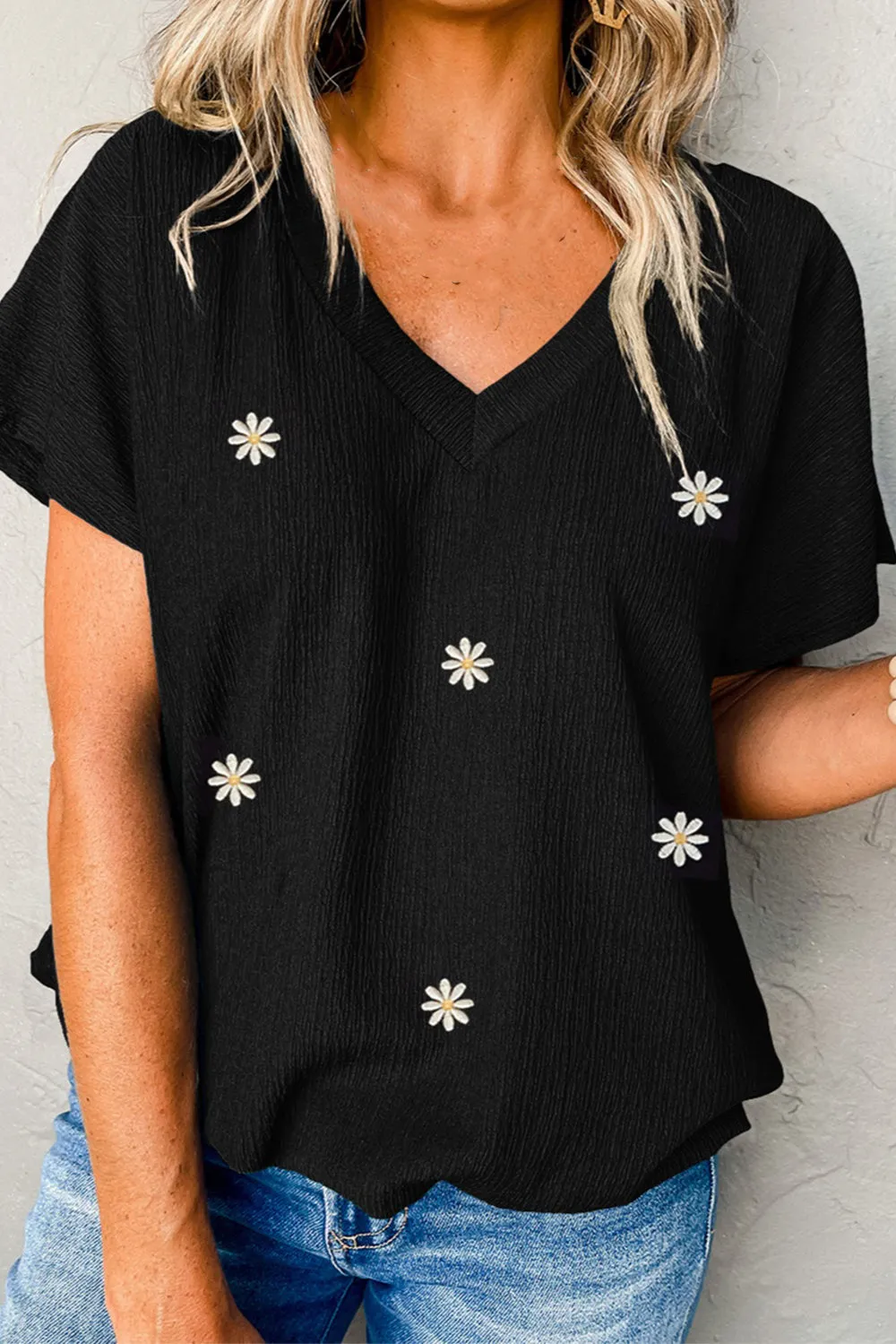 Daisy V-Neck Short Sleeve T-Shirt sold by Charming Charlie