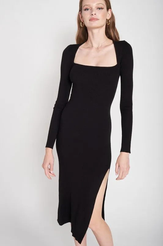 SQUARE NECK MIDI DRESS WITH SLIT sold by Charming Charlie product image thumbnail 4