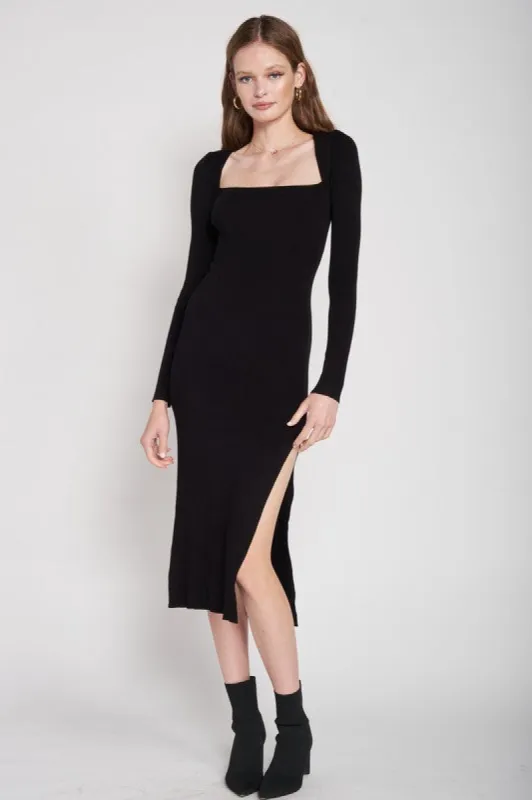 SQUARE NECK MIDI DRESS WITH SLIT sold by Charming Charlie