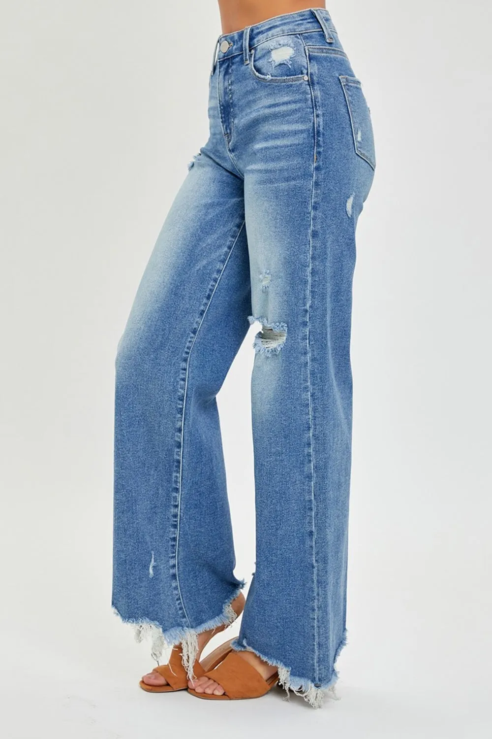 Risen Full Size High Rise Frayed Hem Wide Leg Jeans sold by Charming Charlie product image thumbnail 3