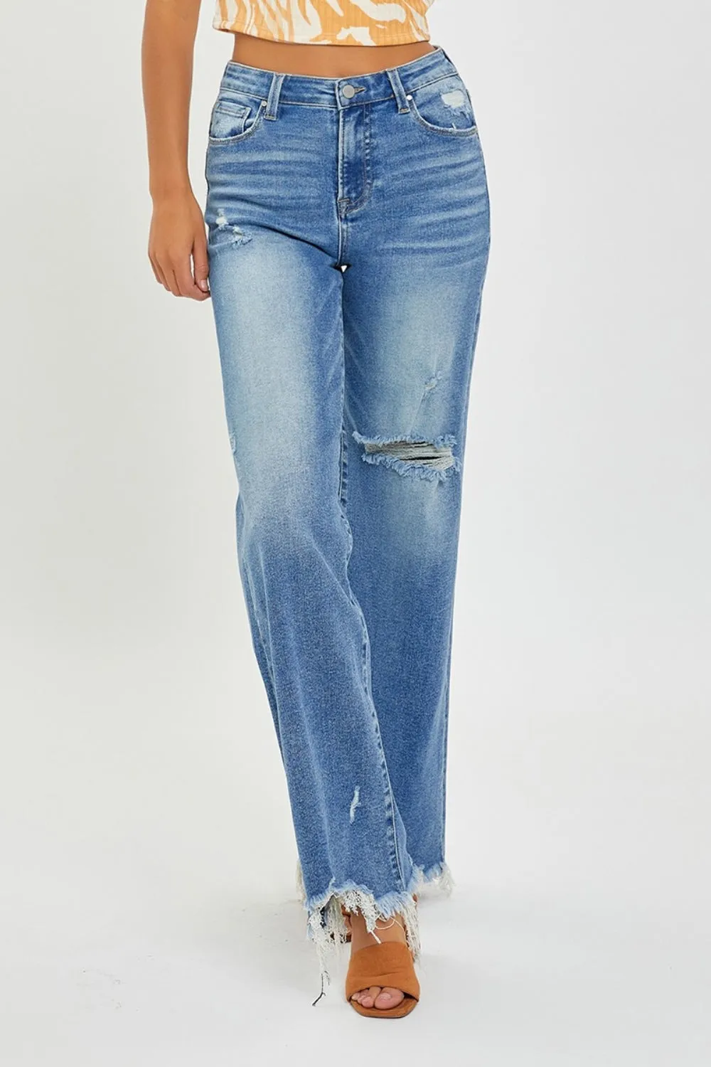 Risen Full Size High Rise Frayed Hem Wide Leg Jeans sold by Charming Charlie product image thumbnail 5