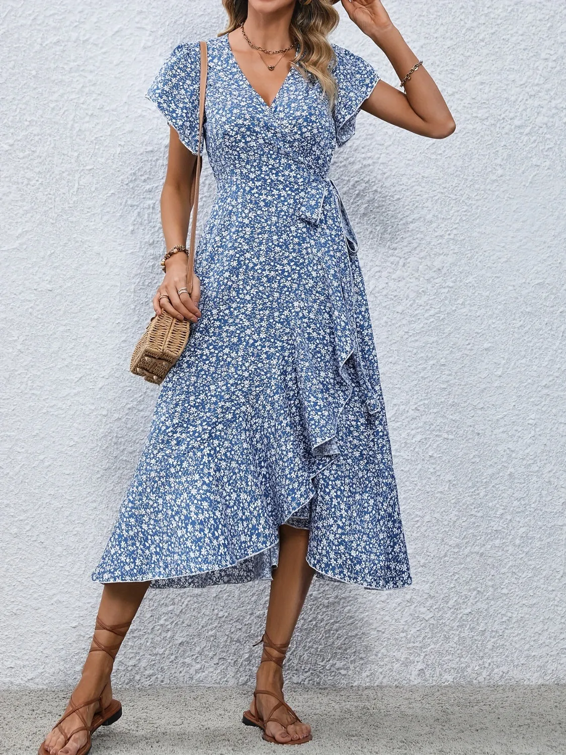 Printed Surplice Flutter Sleeve Midi Dress sold by Charming Charlie product image thumbnail 4