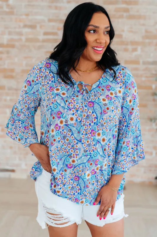 Willow Bell Sleeve Top in Retro Ditsy Floral sold by Charming Charlie