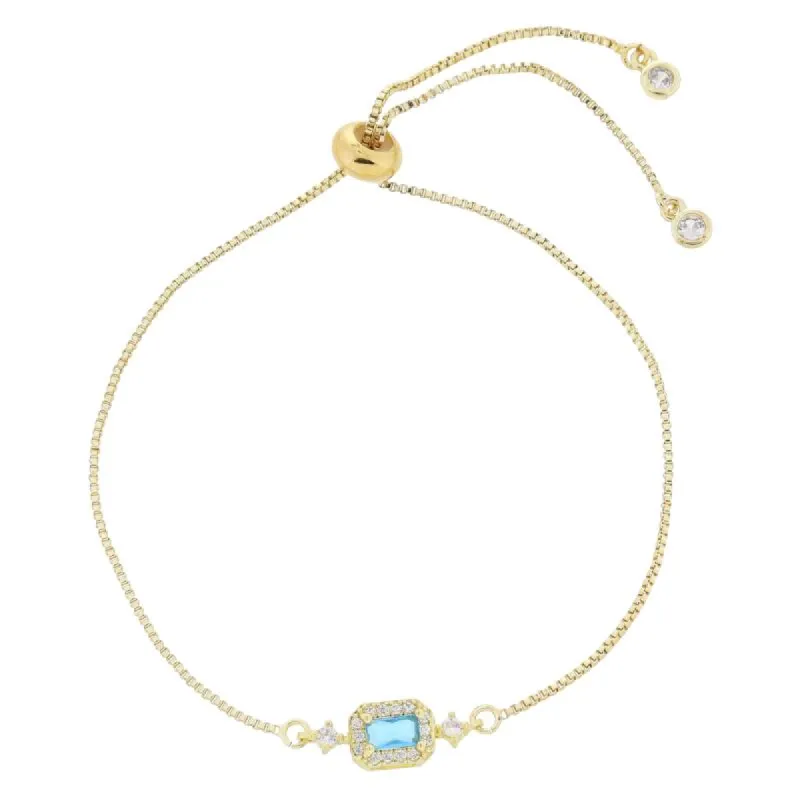 18K Gold Plated Aquamarine Baguette with Crystal Outline & Crystal Links Bracelet, .25" Pendant sold by Charming Charlie