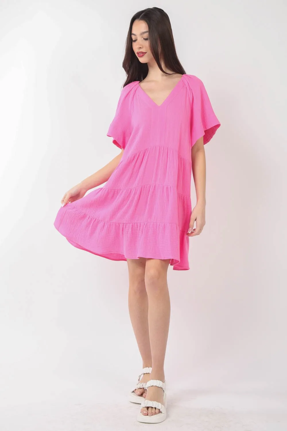 VERY J Texture V-Neck Ruffled Tiered Dress sold by Charming Charlie product image thumbnail 4
