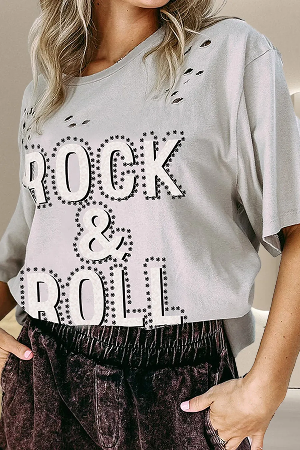 ROCK & ROLL Round Neck Dropped Shoulder T-Shirt sold by Charming Charlie product image thumbnail 3