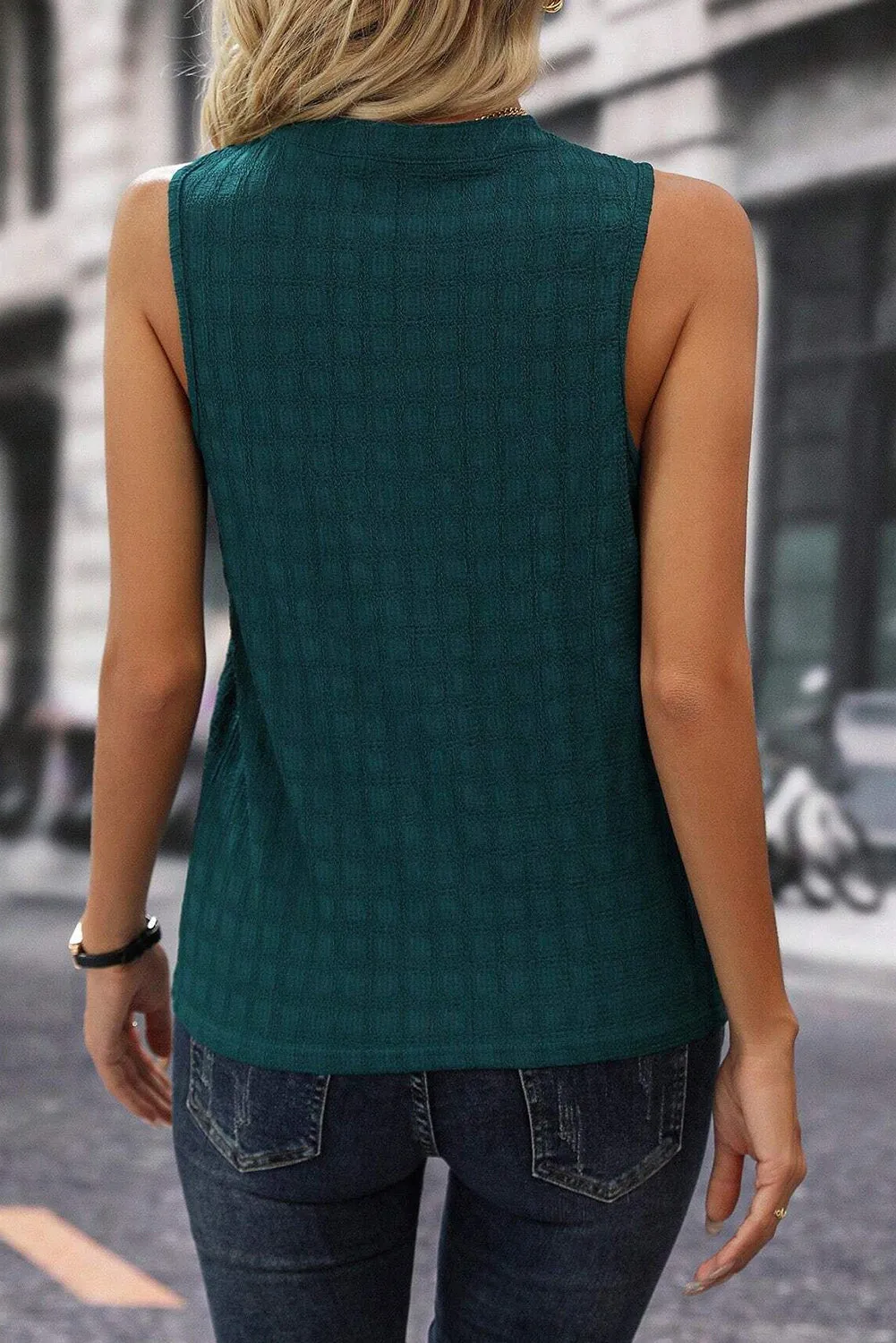 Solid Notched Sleeveless Blouse sold by Charming Charlie product image thumbnail 3