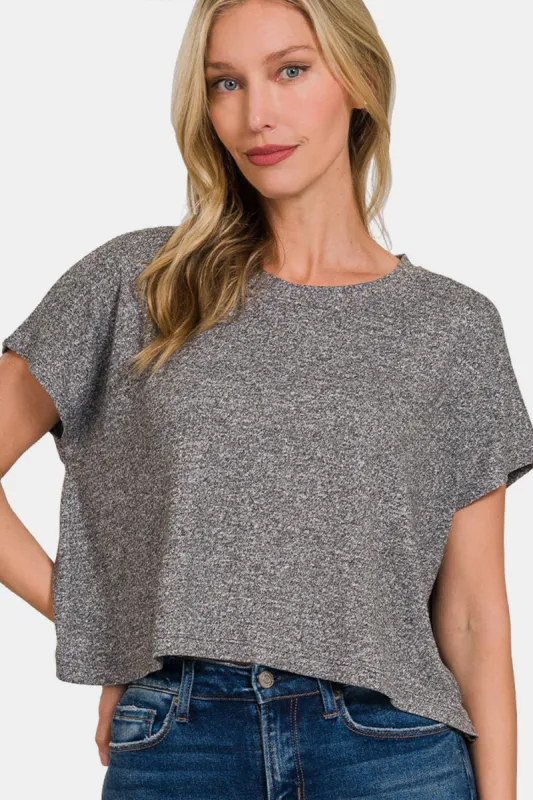 Zenana Short Sleeve Round Neck Cropped T-Shirt sold by Charming Charlie