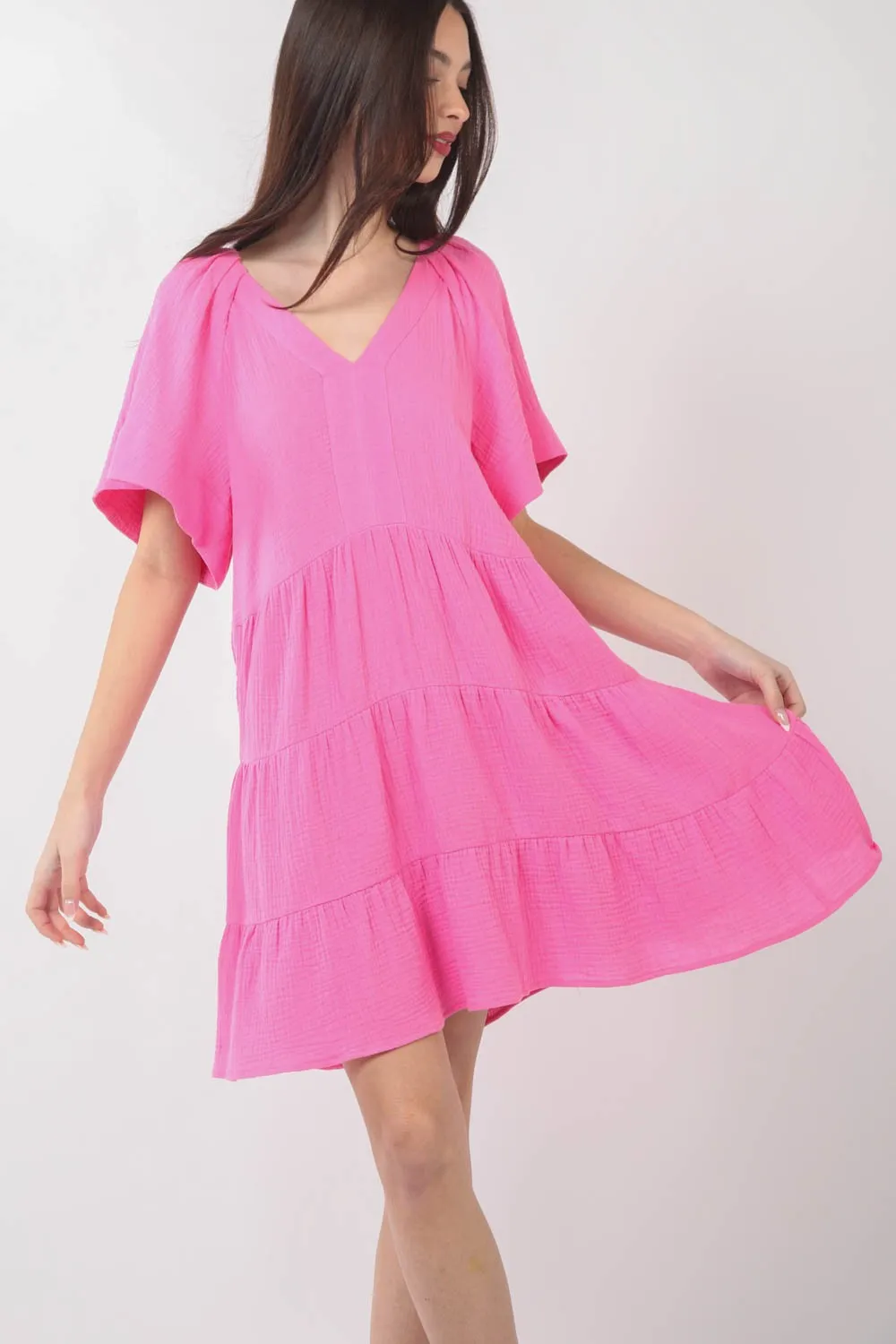 VERY J Texture V-Neck Ruffled Tiered Dress sold by Charming Charlie product image thumbnail 3