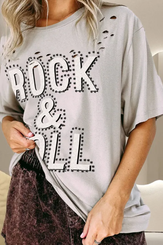 ROCK & ROLL Round Neck Dropped Shoulder T-Shirt sold by Charming Charlie