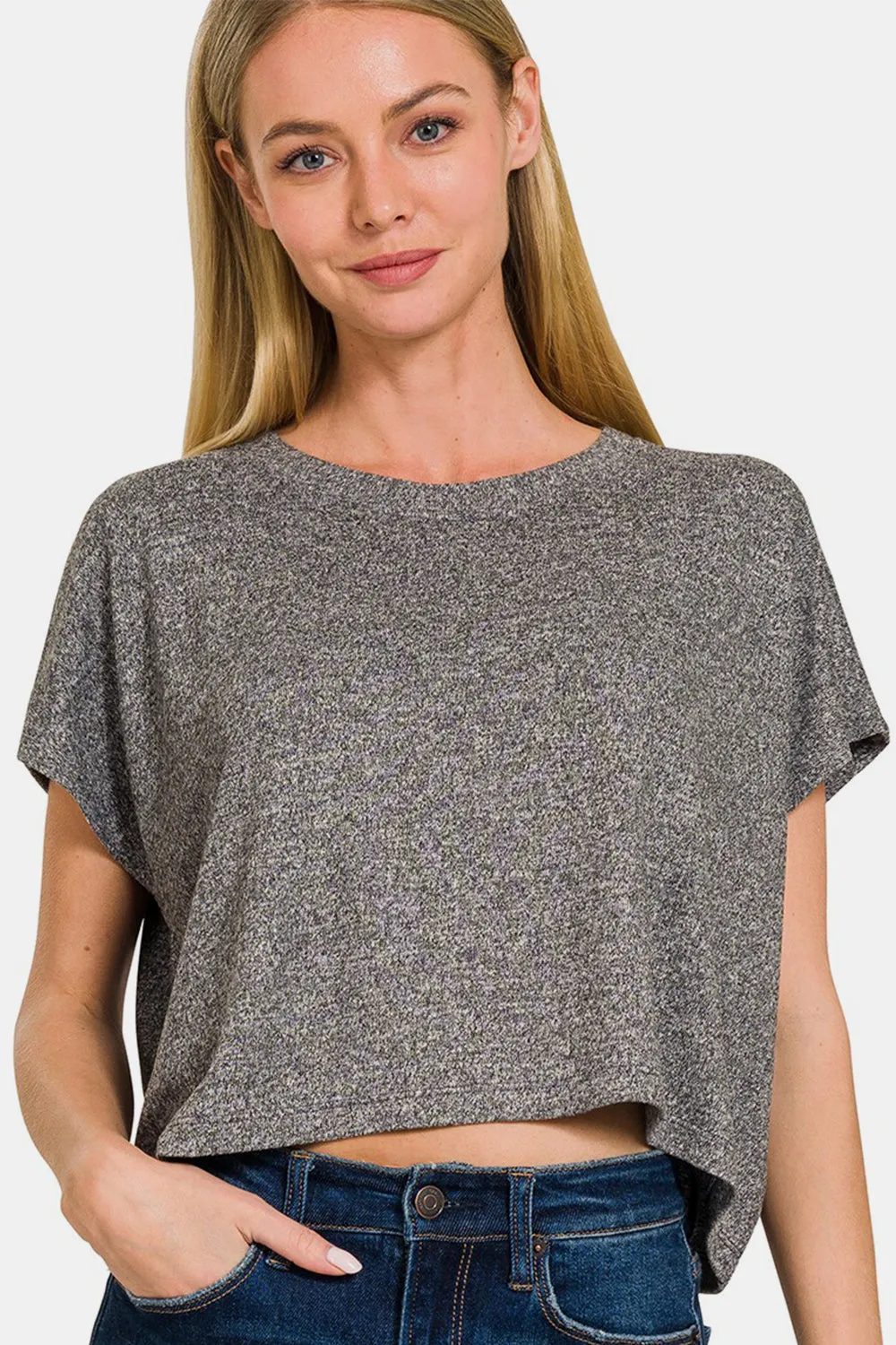 Zenana Short Sleeve Round Neck Cropped T-Shirt sold by Charming Charlie product image thumbnail 2