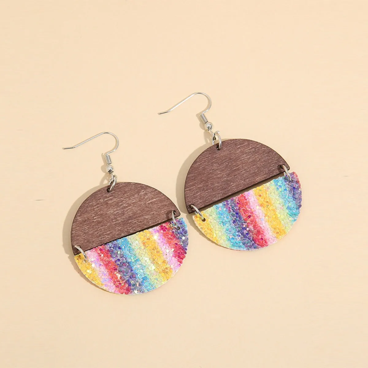 Sequin Wooden Round Dangle Earrings sold by Charming Charlie