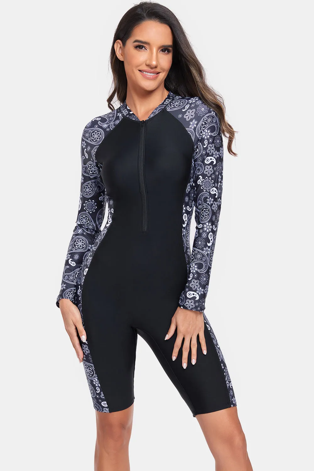 Printed Half Zip Long Sleeve One-Piece Swimwear sold by Charming Charlie product image thumbnail 3