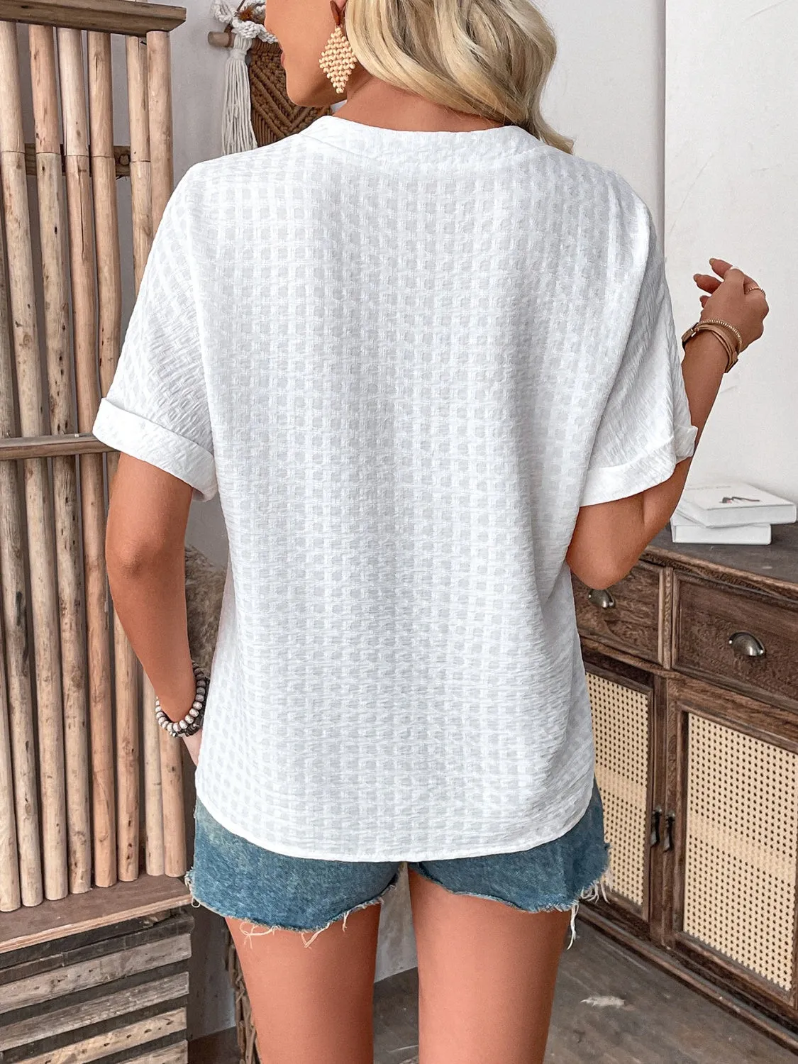 Buttoned Notched Short Sleeve Blouse sold by Charming Charlie product image thumbnail 2