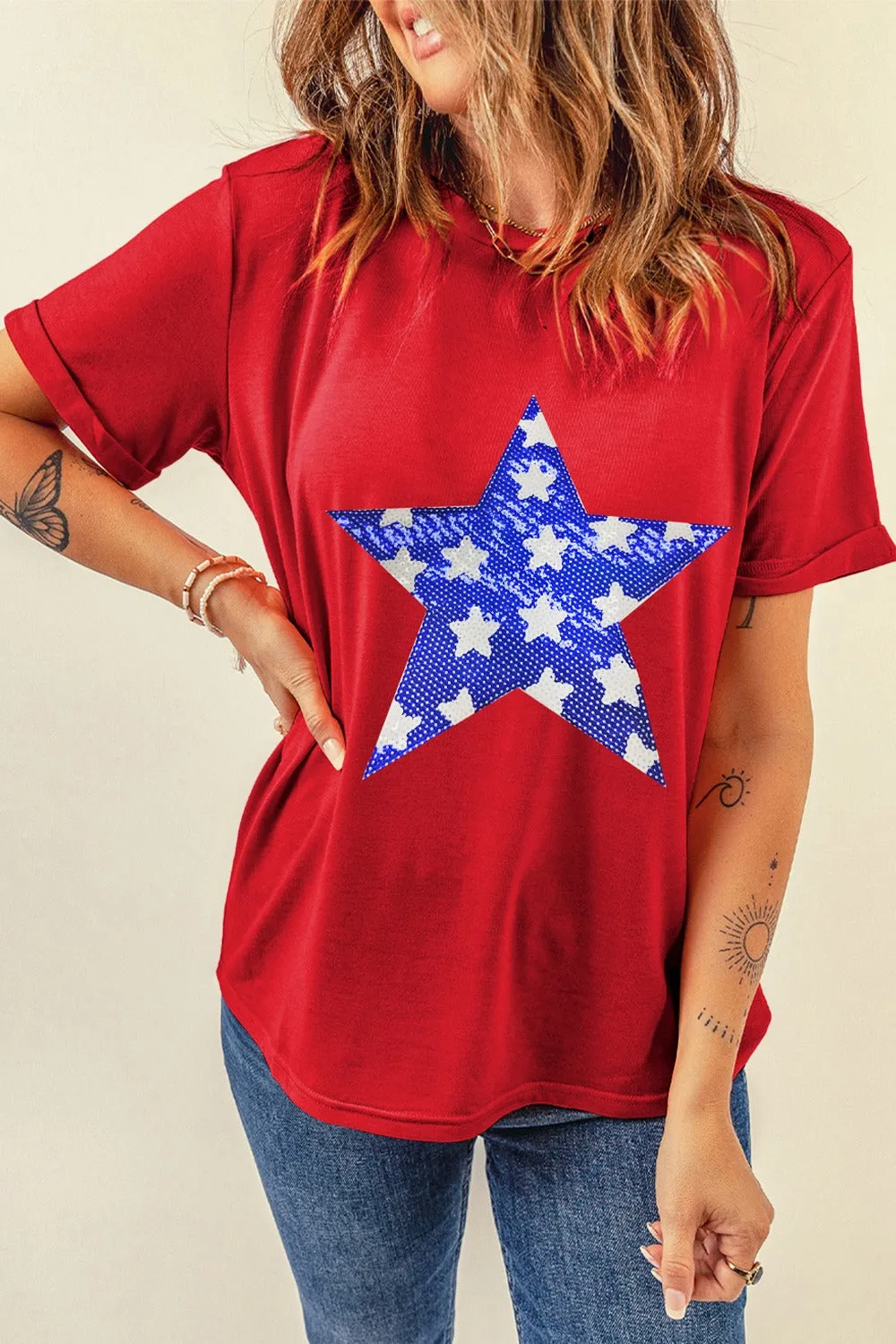 Sequin Star Round Neck Short Sleeve T-Shirt sold by Charming Charlie product image thumbnail 3