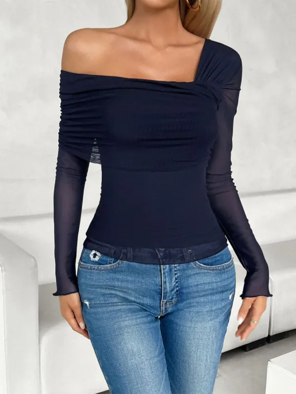 Ruched Asymmetrical Long Sleeve T-Shirt sold by Charming Charlie