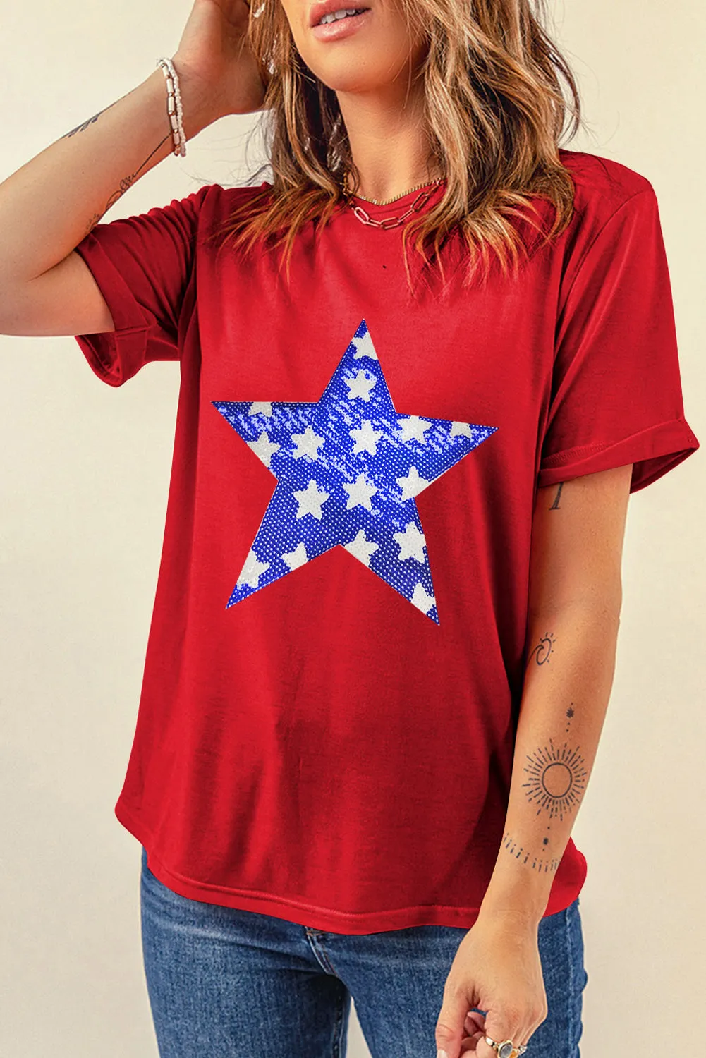 Sequin Star Round Neck Short Sleeve T-Shirt sold by Charming Charlie product image thumbnail 2