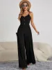 Decorative Button Spaghetti Strap Wide Leg Jumpsuit sold by Charming Charlie