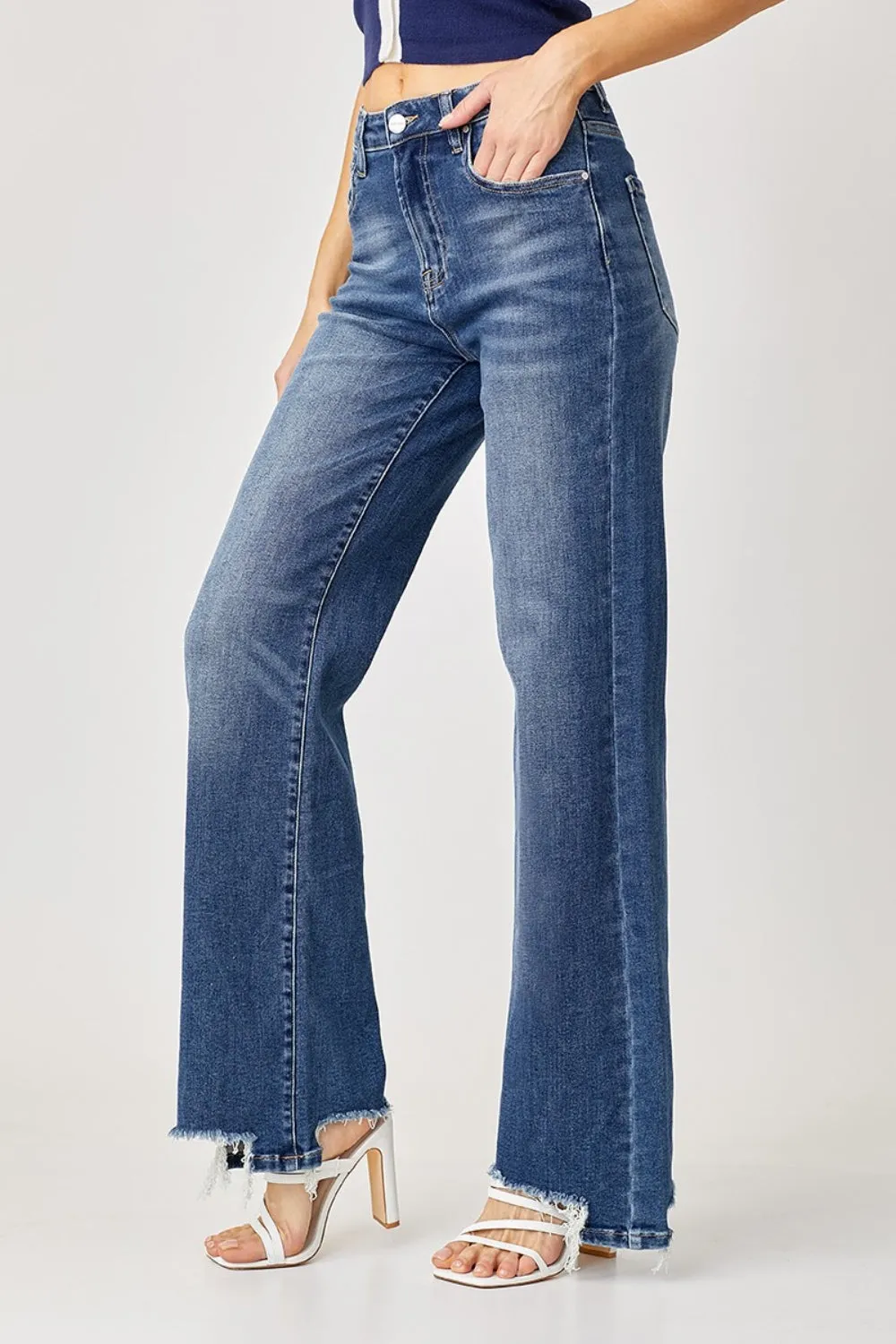 Risen Full Size High Rise Frayed Hem Wide Leg Jeans sold by Charming Charlie product image thumbnail 3