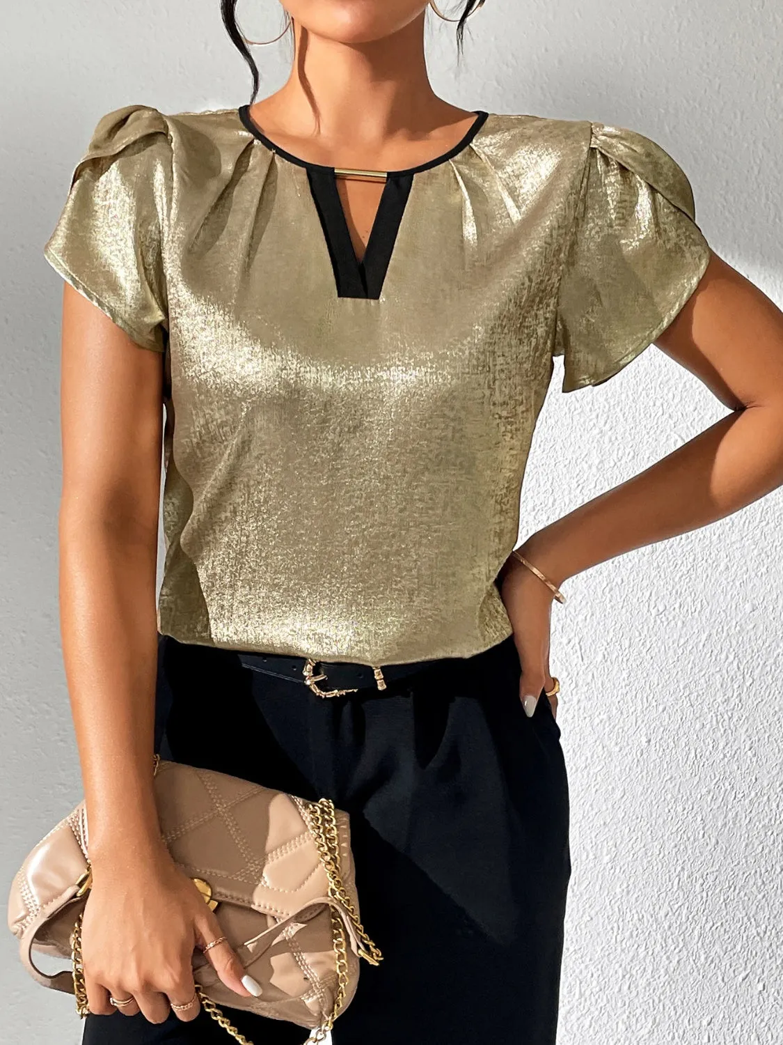 Cutout Round Neck Short Sleeve Blouse sold by Charming Charlie product image thumbnail 4