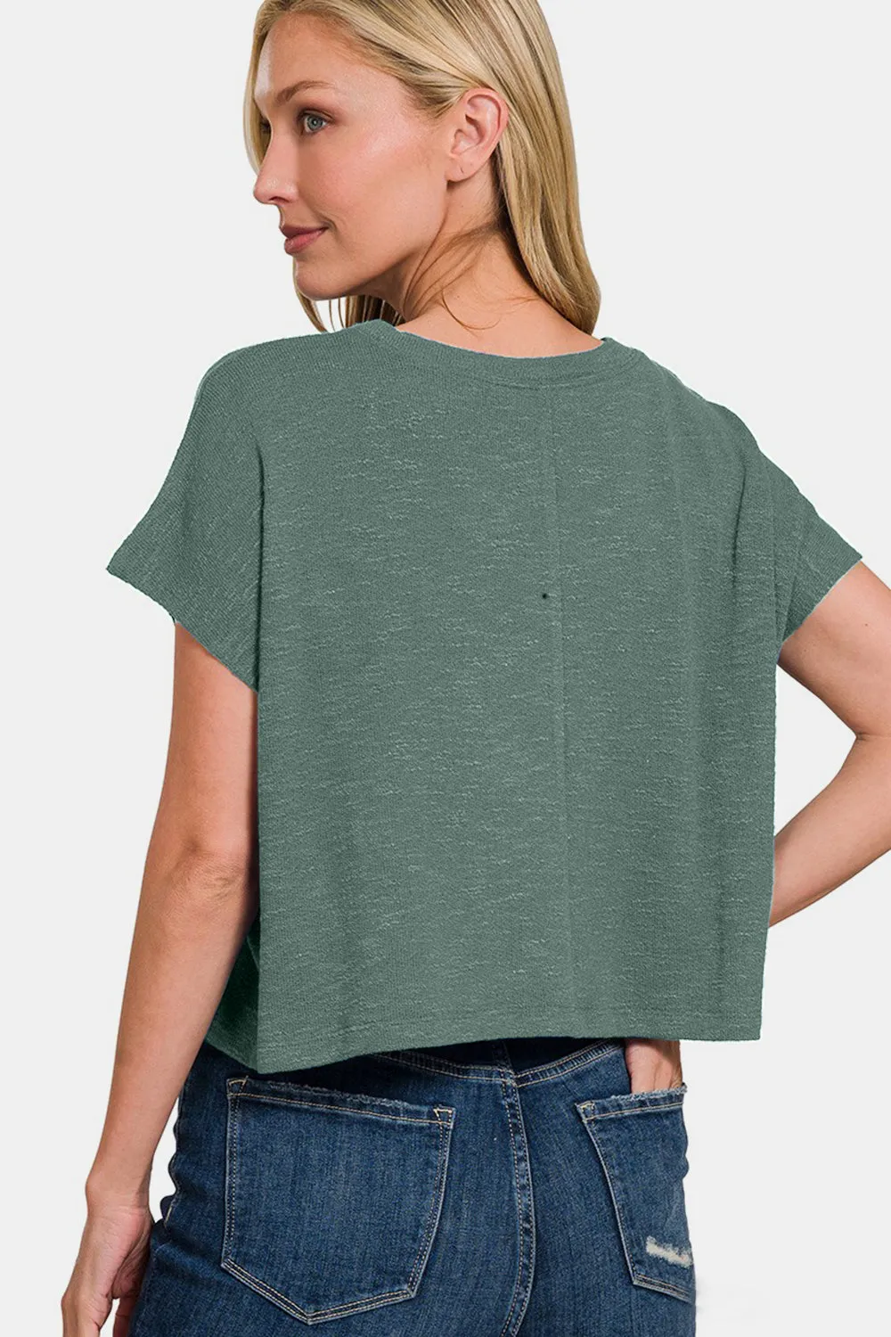 Zenana Round Neck Short Sleeve Crop T-Shirt sold by Charming Charlie product image thumbnail 2